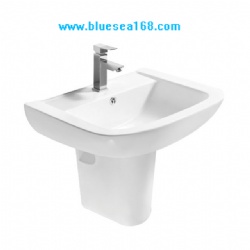 Unique one-pc wall hung pedestal ceramic bathroom basin sink wash hand white design fashion half marble