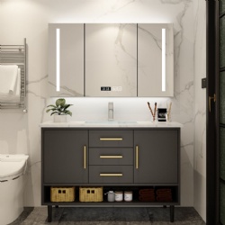 wall mounted marble and solid wood cabinet double sink modern bathroom vanity with smart led ligh